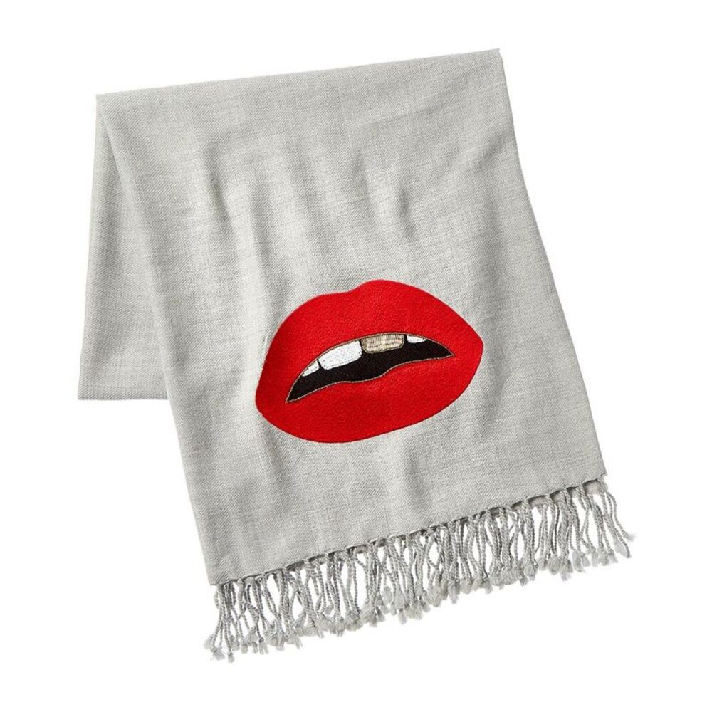 Jonathan Adler Lips Embellished Merino Wool Throw, Grey